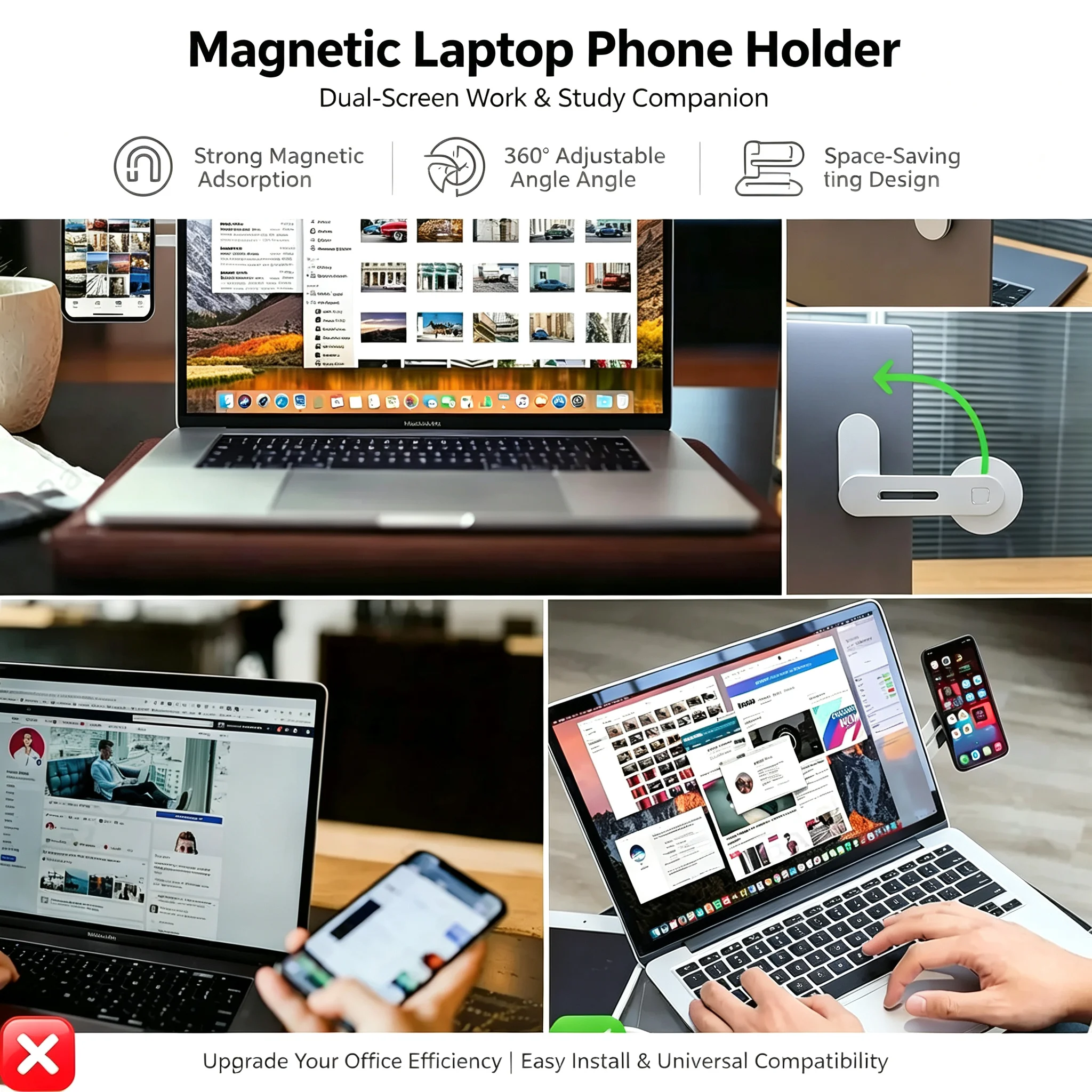 2026 Magnetic Laptop Phone Holder Computer Monitor Side Cell Phone Slim& Foldable For iPhone 14 13 12 Series Case and All Phone - Image 3