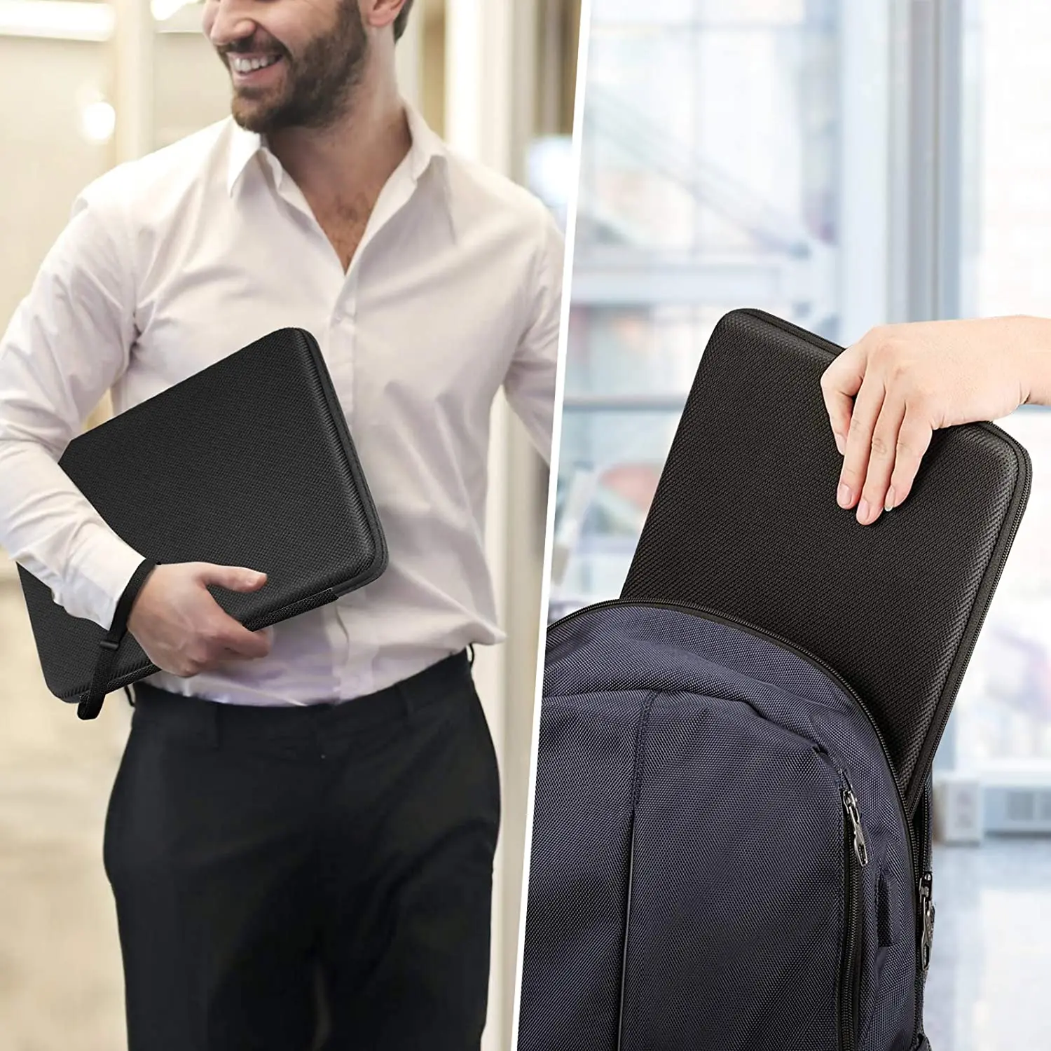 13 14 15.6 inch Laptop Sleeve Bag Shockproof Computer Bag Waterproof EVA Protective Carrying Case Black with Straps - Image 8