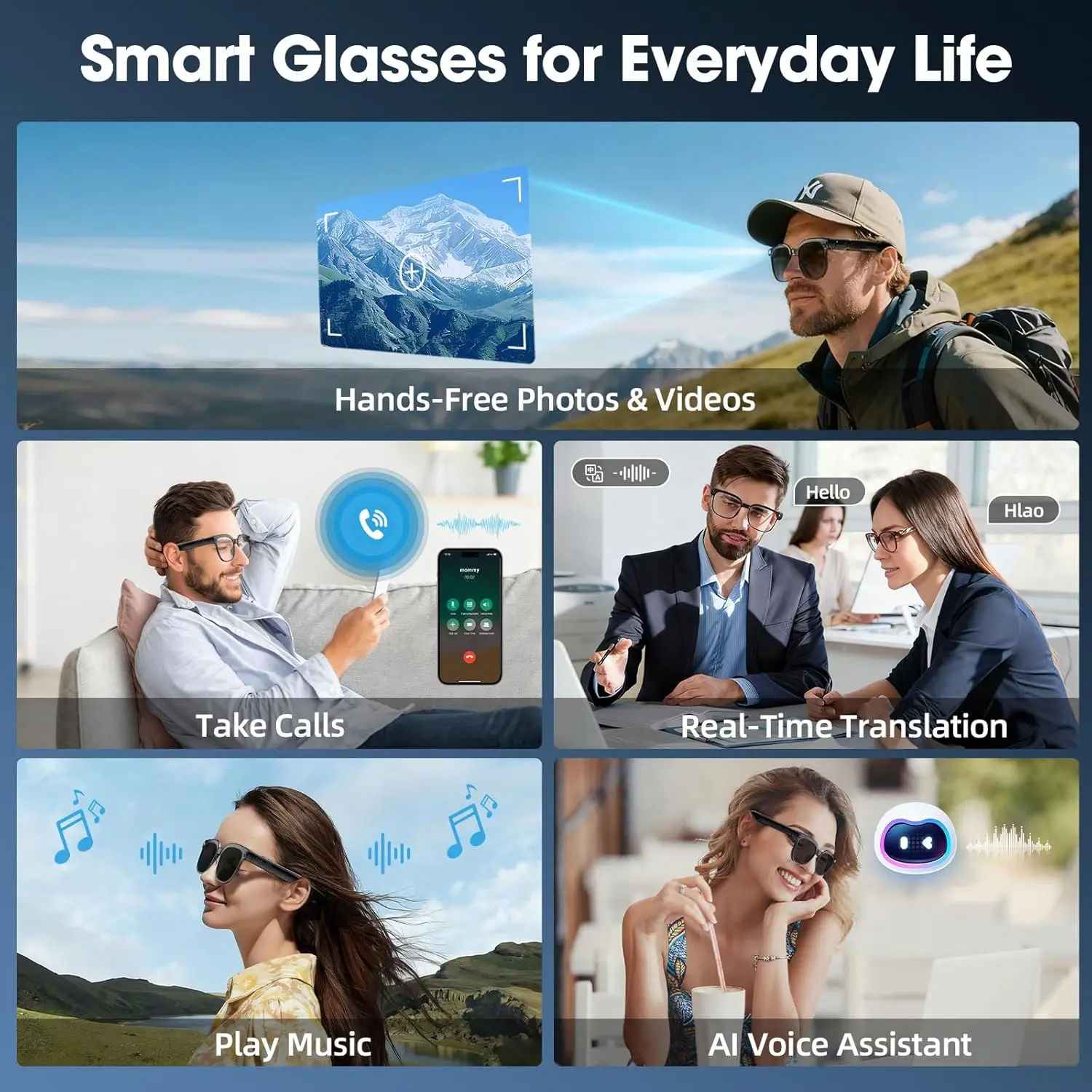 2026 New Smart AI Glasses 1080P HD Video Record Camera ChatGPT Bluetooth Call 32GB ROM Language Translation Music Sunglasses Men - Image 6