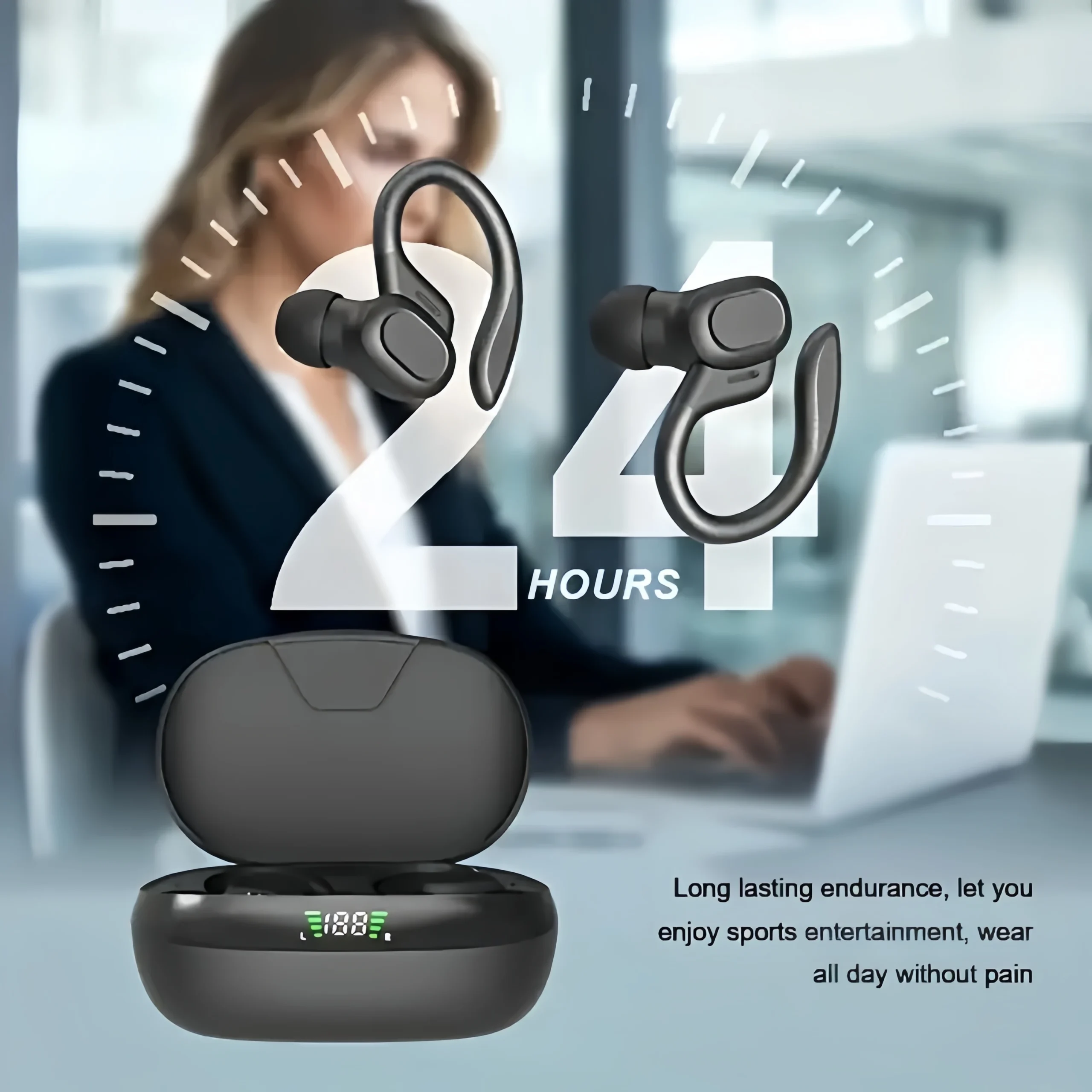 True Wireless Earbuds, Tws Headphones with Microphone, Sports Ear Clip Headphones, Stereo In-Ear Headphones with Led Display - Image 3