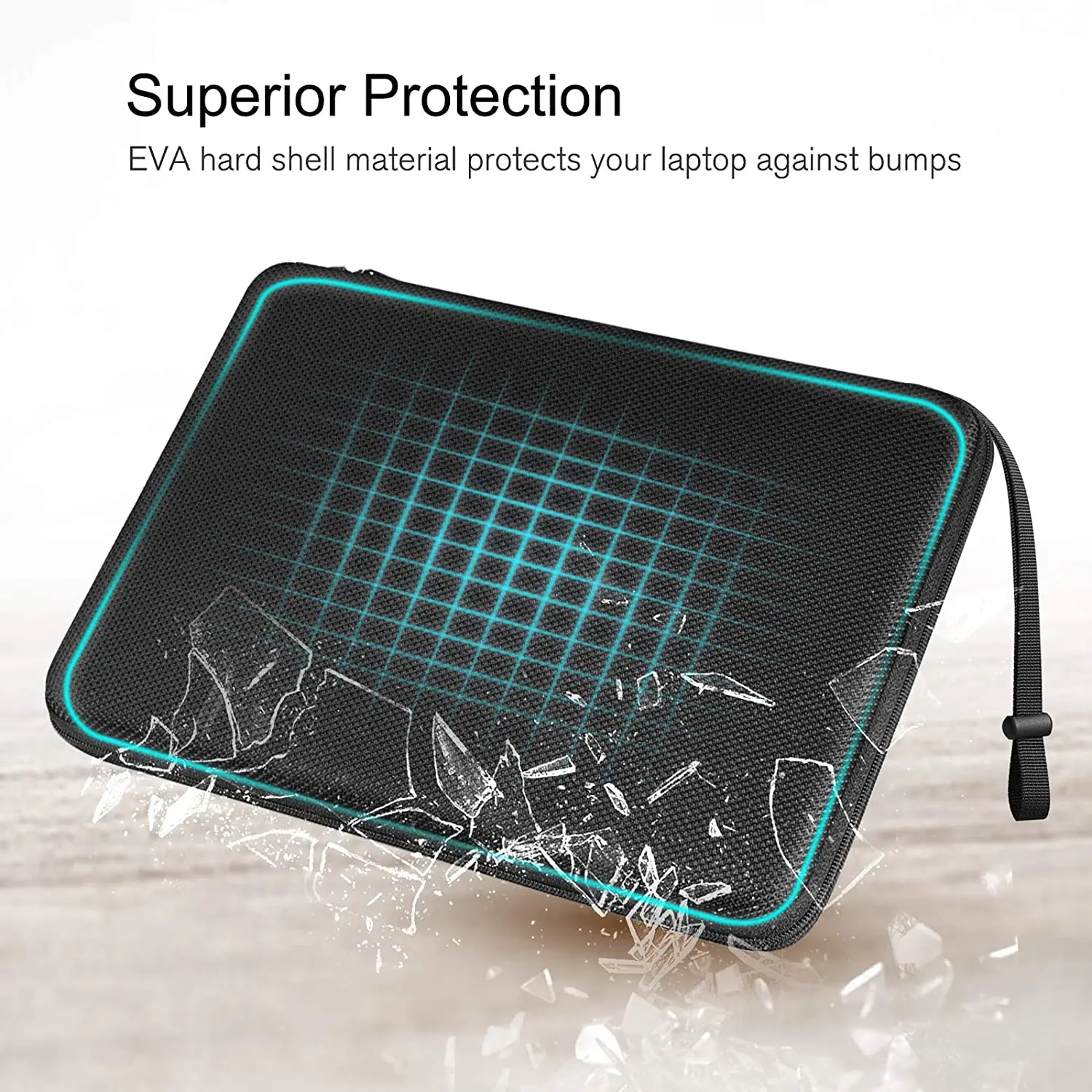 13 14 15.6 inch Laptop Sleeve Bag Shockproof Computer Bag Waterproof EVA Protective Carrying Case Black with Straps - Image 3