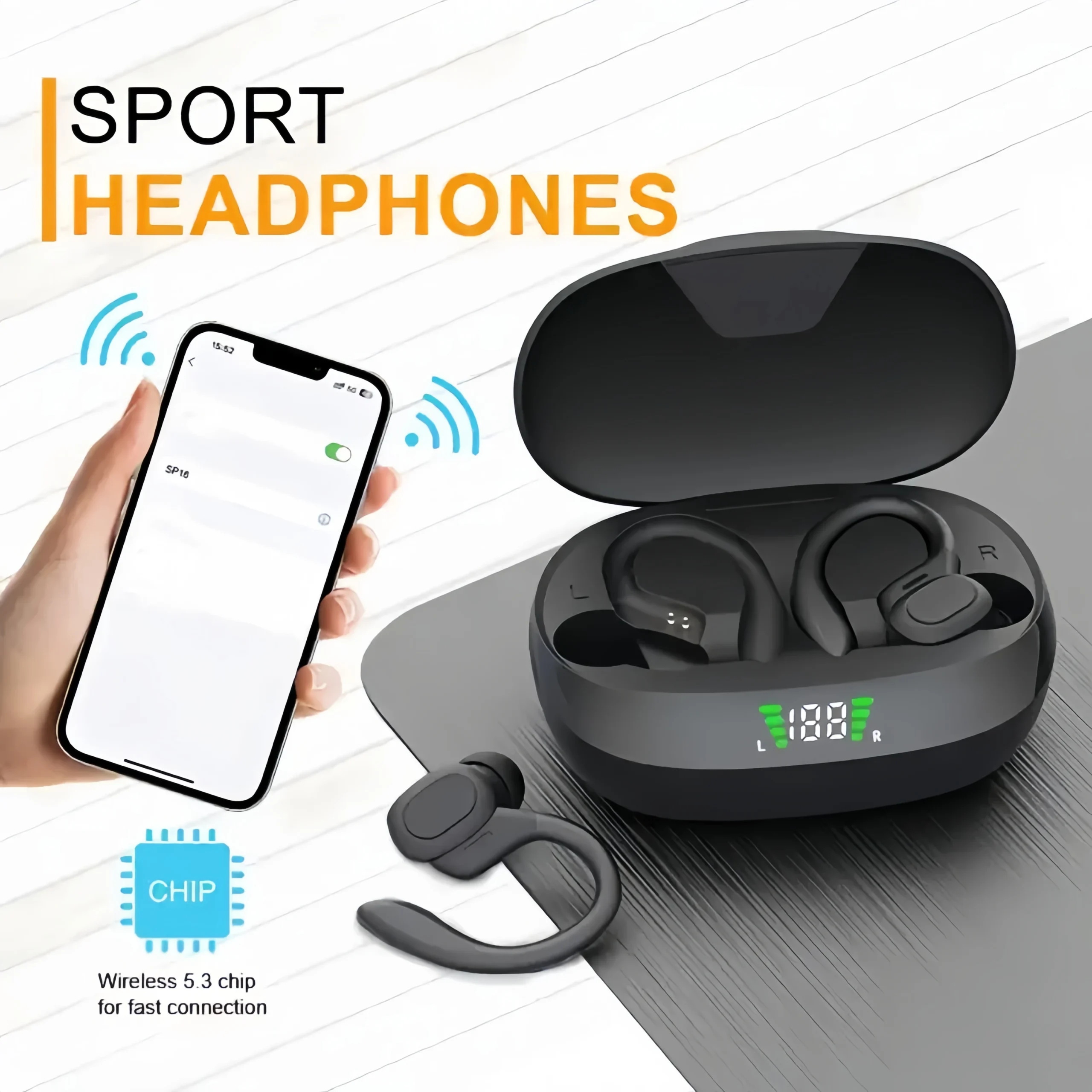 True Wireless Earbuds, Tws Headphones with Microphone, Sports Ear Clip Headphones, Stereo In-Ear Headphones with Led Display - Image 5