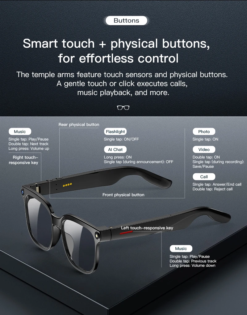 2026 New Smart AI Glasses 1080P HD Video Record Camera ChatGPT Bluetooth Call 32GB ROM Language Translation Music Sunglasses Men - Image 24