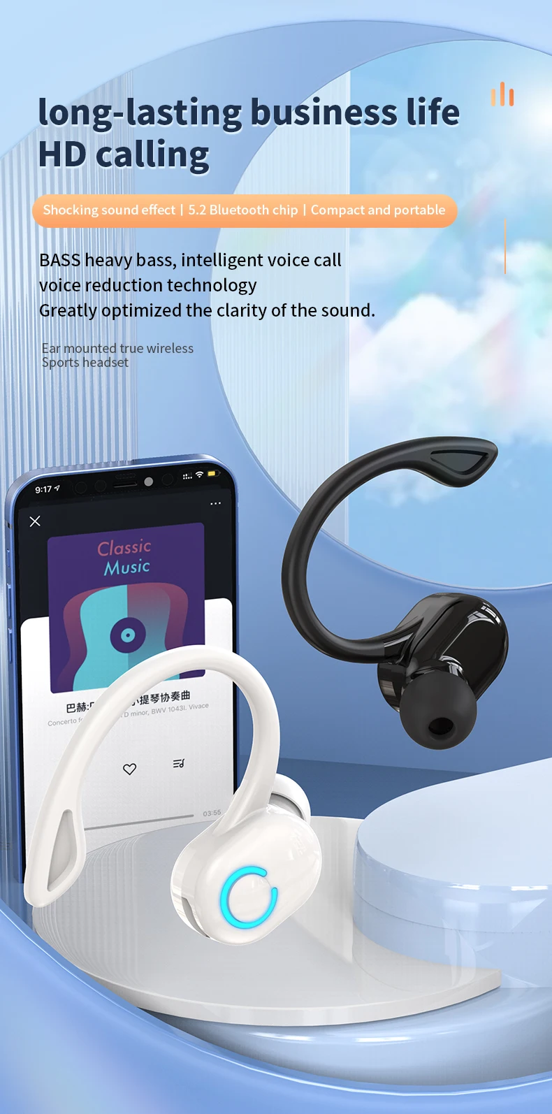 Wireless Bluetooth Earphones HIFI Bass With HD MIC Ear-Hook Earbuds Noise Cancelling Life Waterproof Game Sports Music Headsets - Image 12