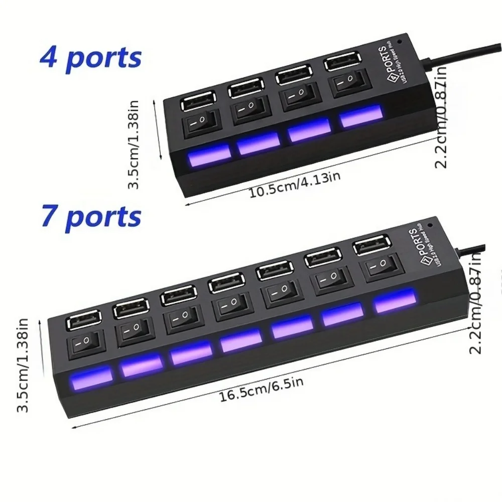 4/7 Port USB 2.0 Hub with Switch and LED High Speed Multi Splitter Expander Adapter For PC Laptop Desktop Computer Accessories - Image 19