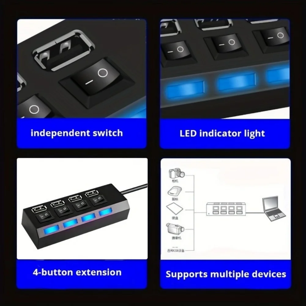 4/7 Port USB 2.0 Hub with Switch and LED High Speed Multi Splitter Expander Adapter For PC Laptop Desktop Computer Accessories - Image 11