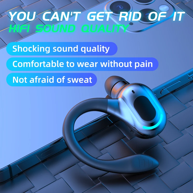 Bluetooth 5.2 Earphone Waterproof Wireless Headphones with Mic Mini Ear Hooks HiFi Stereo Music Earbuds for Phone - Image 3