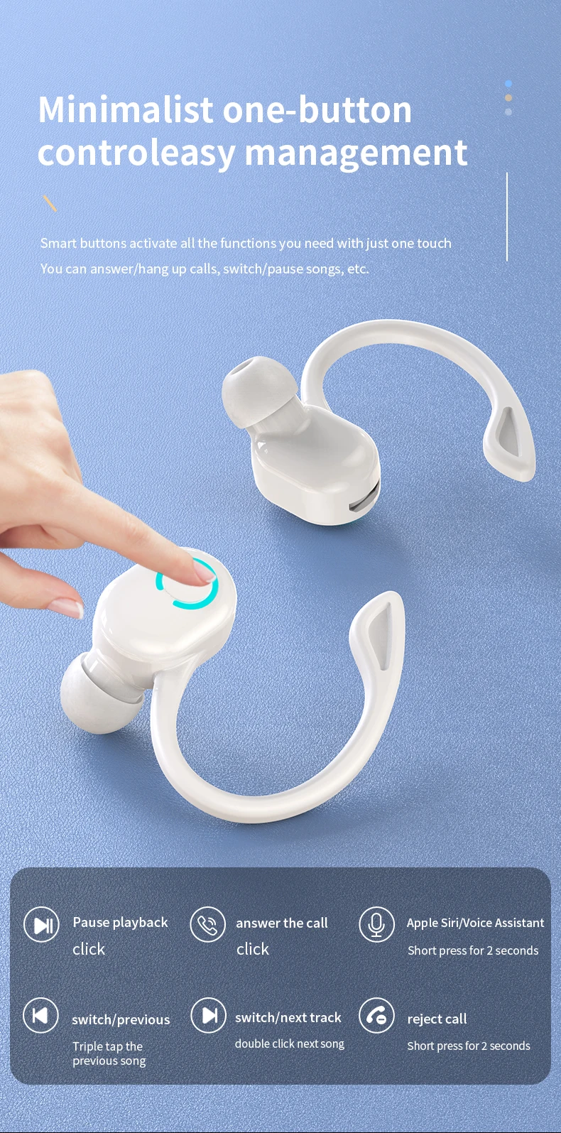 Wireless Bluetooth Earphones HIFI Bass With HD MIC Ear-Hook Earbuds Noise Cancelling Life Waterproof Game Sports Music Headsets - Image 19