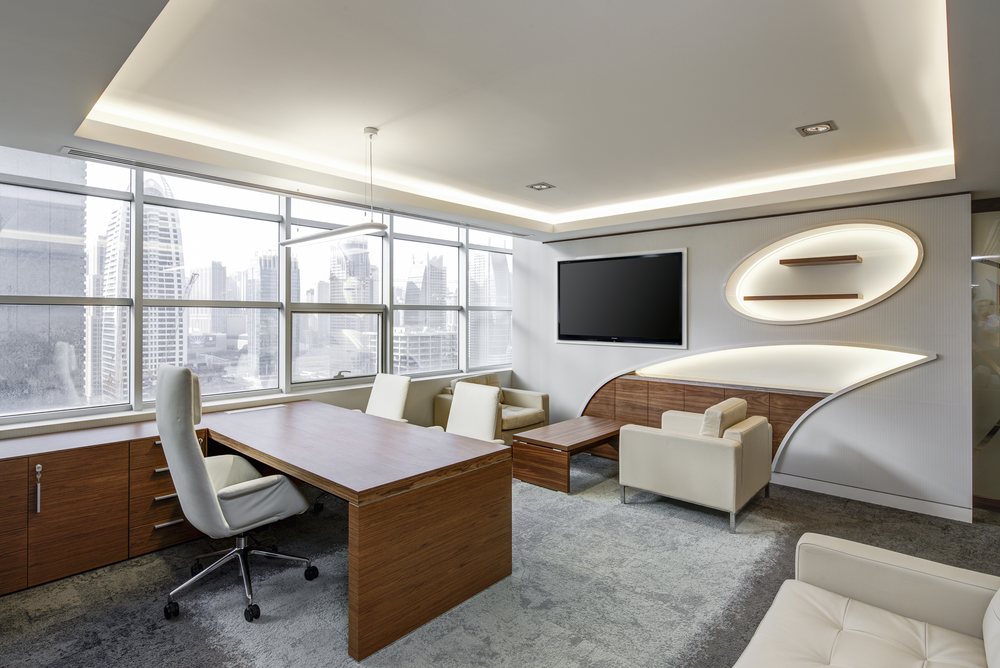 A modern office fitted with security and smart systems